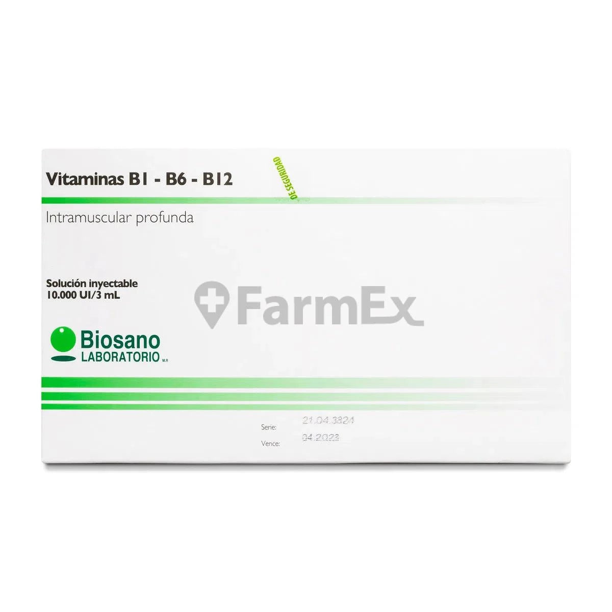 Vitaminas B1-B6-B12 Sol. Iny. 10.000 U.I. / 3 mL x 3 amp "Ley Cenabast" BIOSANO